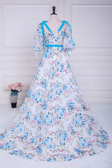 V-Neck Straps Floral Embroidery Long Prom Dress with Detachable Sleeves