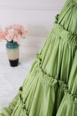 Two-Piece V-Neck Green Taffeta Ruffle Ball Gown