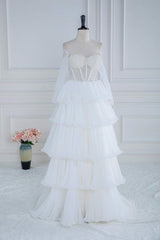 Off the Shoulder White Beaded Top Ruffle Tiered Prom Dress