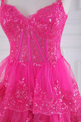 Fuchsia Sweetheart Corset Sequin Layered Ball Gown