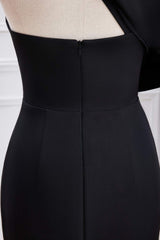 Ruffled One Shoulder Black Chiffon Maxi Dress