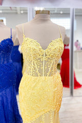 Double Straps Hot Pink Lace Applique Long Mermaid Dress