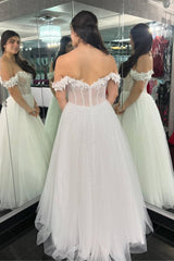 White Off-the-Shoulder Lace Dress with Spaghetti strap