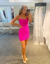 Lace Up Spaghetti Straps Short Homecoming Dress Pink Party Dress