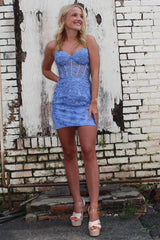 Cute Blue Sweetheart Short Tight Homecoming Dress