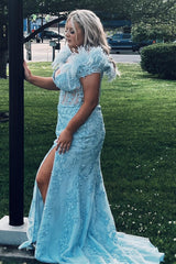 Plunging V-Neck Red Feather Shoulder Long Prom Dress