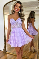 Sweetheart Ruffle Homecoming Dress with Corset Bodice