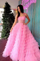 Gold Strapless Sequin Ruffle Layered Long Prom Dress