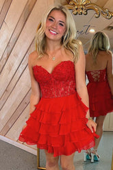Sweetheart Ruffle Homecoming Dress with Lace