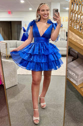 Gold Tiered Homecoming Dress with Strap Bow