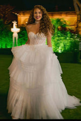 Red Strapless Sweetheart Sequins Top Multi-Layers Long Prom Dress