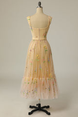 A Line Sweeheart Champagne Prom Dress with Embroidery