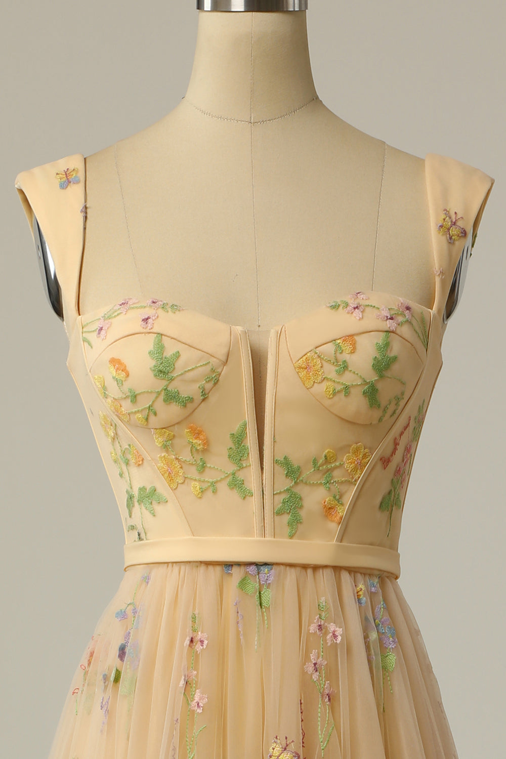 A Line Sweeheart Champagne Prom Dress with Embroidery