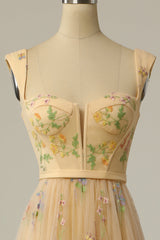 A Line Sweeheart Champagne Prom Dress with Embroidery