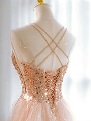 Sequin Tulle Glitter Lace Up Back Homecoming Dress