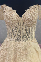 Princess A Line Off the Shoulder Light Blue Corset Prom Dress with Appliques