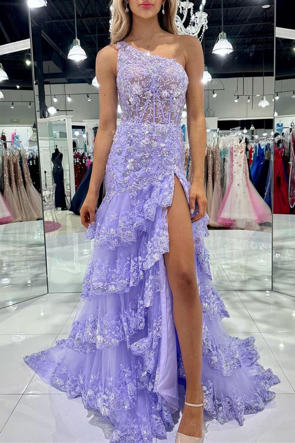 Sparkly Off The Shoulder Long Mermaid Prom Dress With Appliques And Split