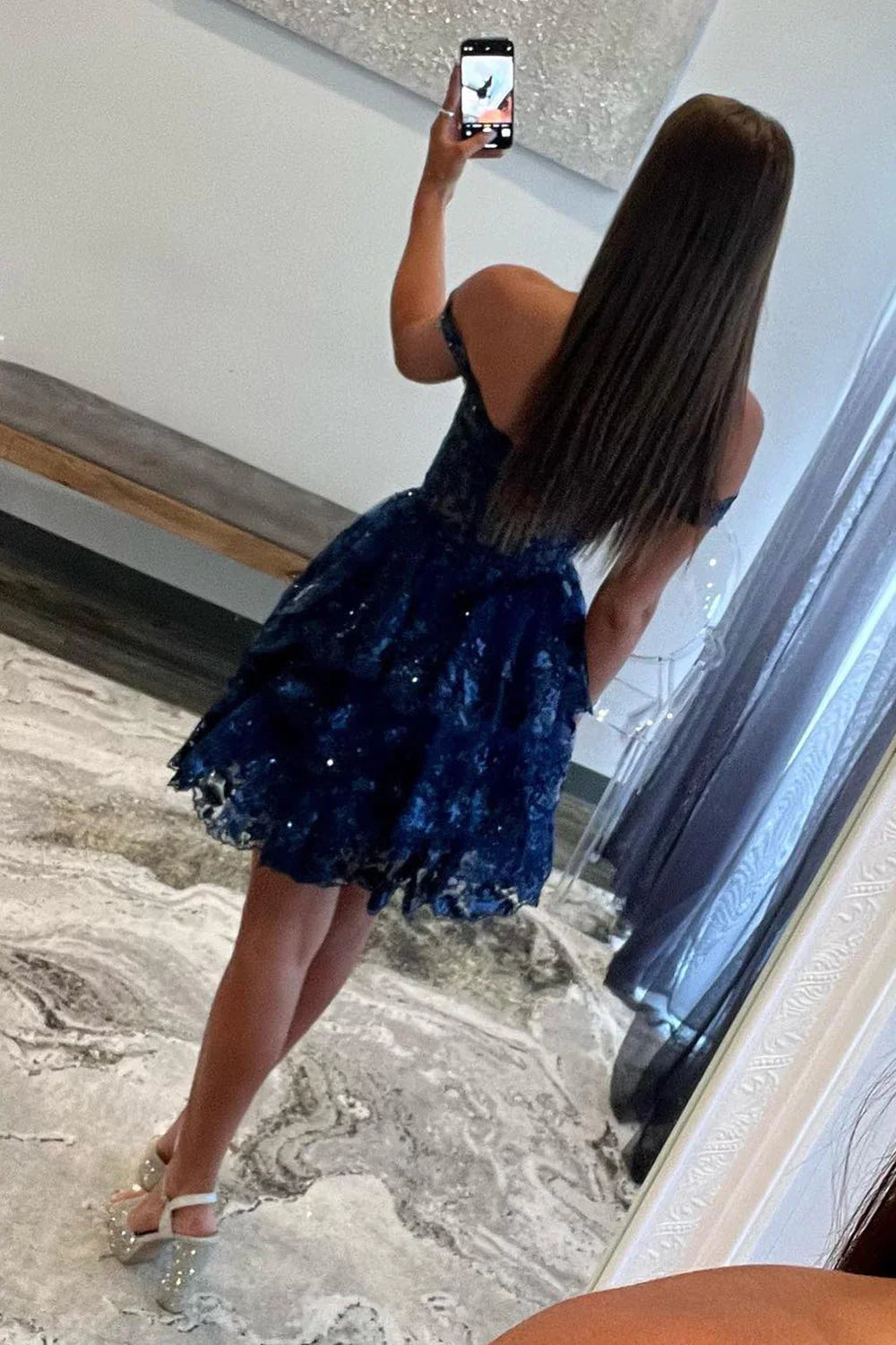 A Line Fchsia Homecoming Dress Seeing Sparkles Off the Shoulder with Ruffles