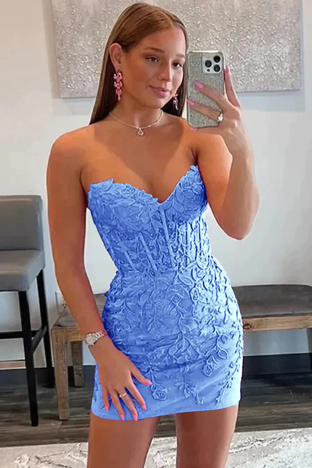 Royal Blue Sweetheart Homecoming Dress with Appliques