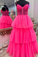Charming A Line Spaghetti Straps Pink Corset Prom Dress with Appliques