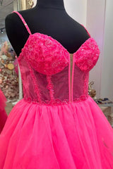 Charming A Line Spaghetti Straps Pink Corset Prom Dress with Appliques