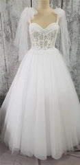 White Tulle Sweetheart Lace-Up A-Line Long Wedding Dress
