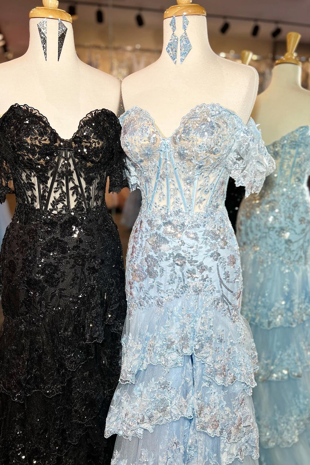 Sparkly Off The Shoulder Long Mermaid Prom Dress With Appliques And Split