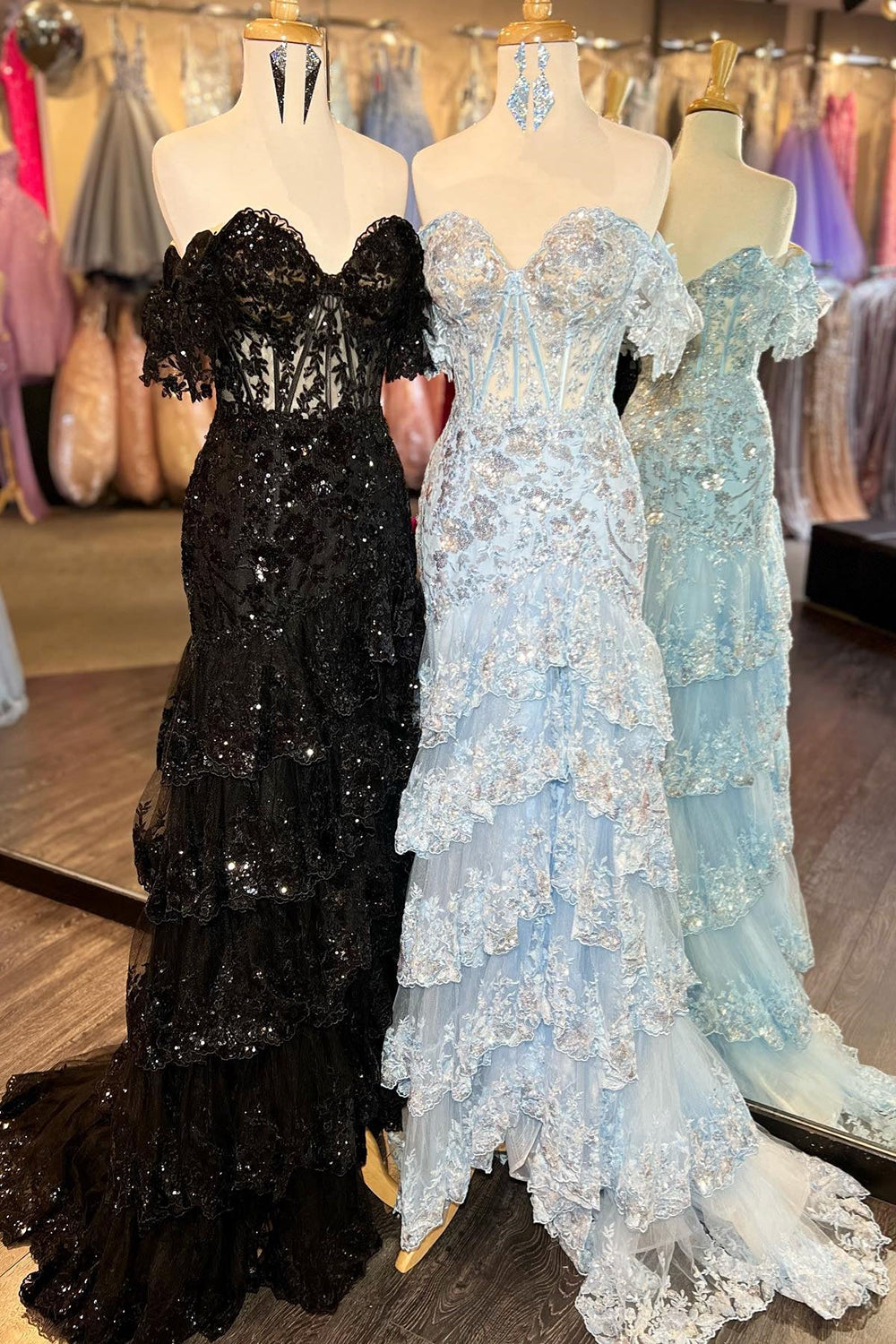 Sparkly Off The Shoulder Long Mermaid Prom Dress With Appliques And Split