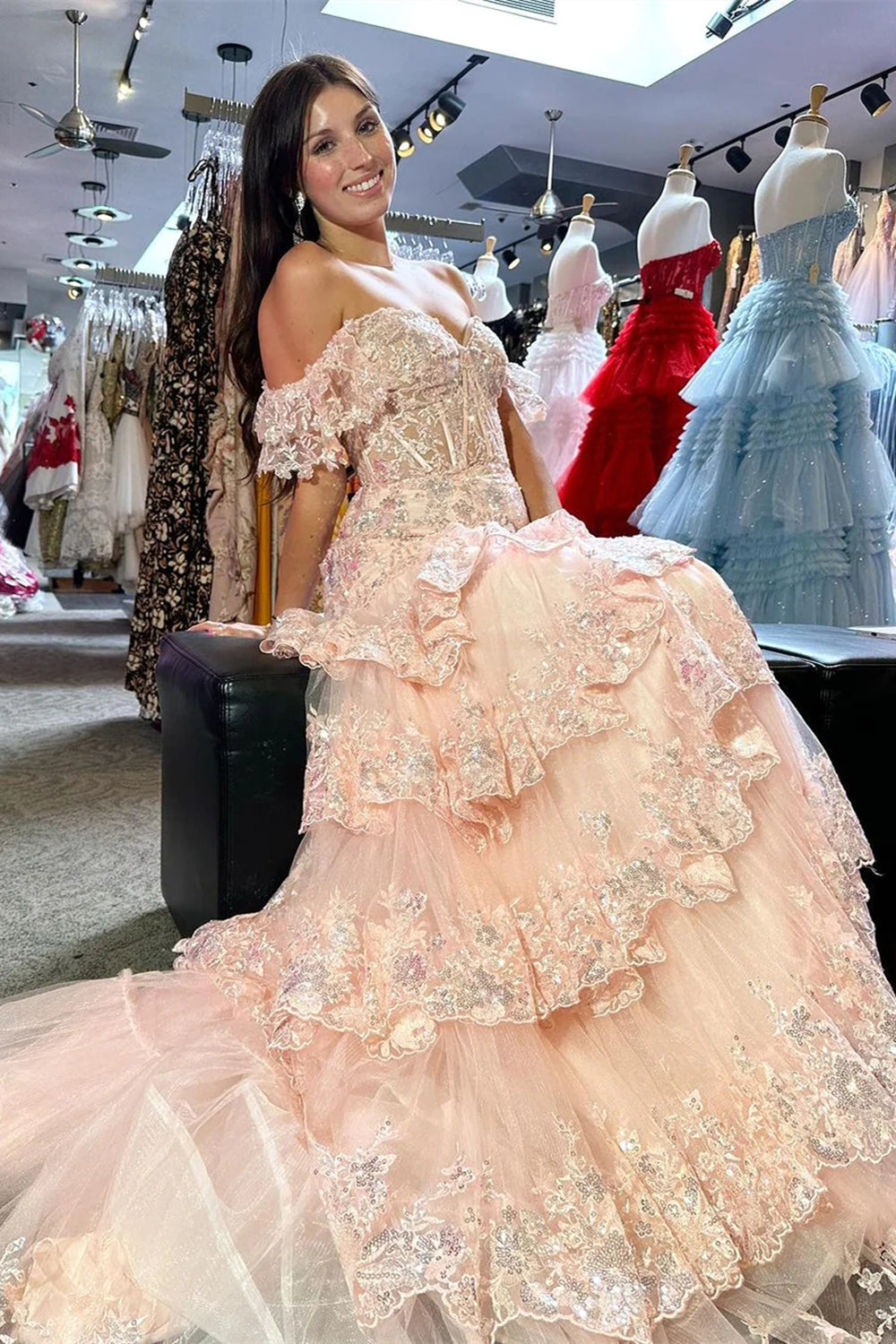 Sparkly Off The Shoulder Long Mermaid Prom Dress With Appliques And Split