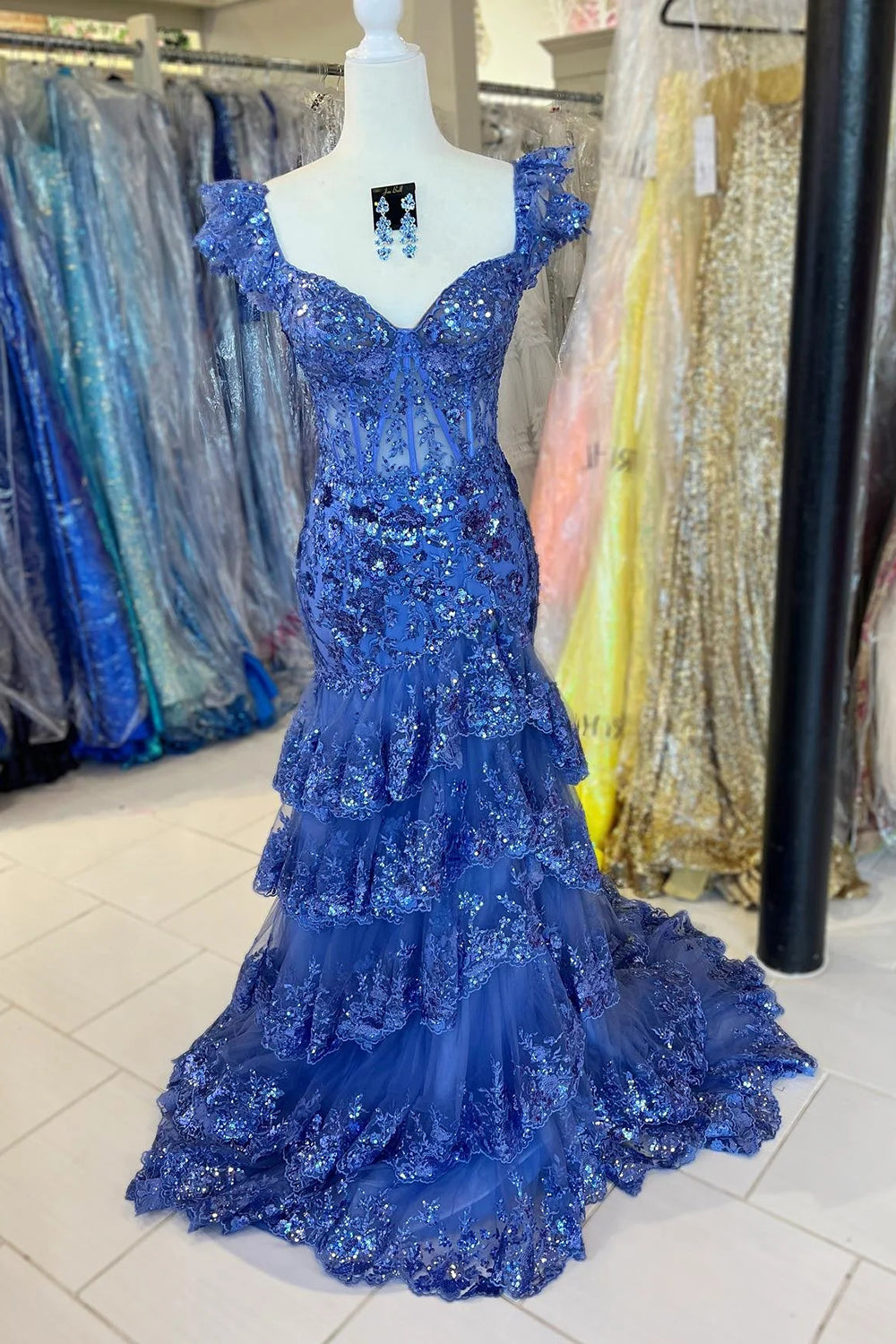 Sparkly Off The Shoulder Long Mermaid Prom Dress With Appliques And Split