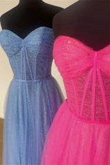 Bling A Line Sweetheart Hot Pink Corset Prom Dress