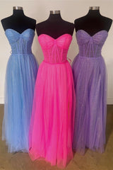 Bling A Line Sweetheart Hot Pink Corset Prom Dress