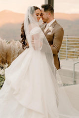 Ivory Off-the-Shoulder Cap Sleeves Layers Wedding Dress
