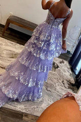 Gorgeous A Line Sweetheart Light Purple Corset Prom Dress with Ruffles
