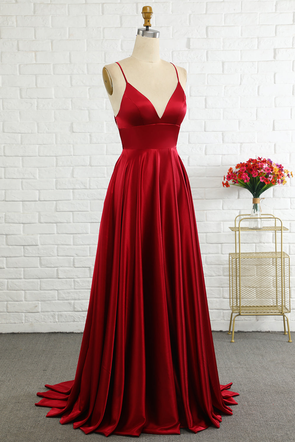 Simple A Line Spaghetti Straps Burgundy Long Prom Dress