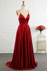Simple A Line Spaghetti Straps Burgundy Long Prom Dress