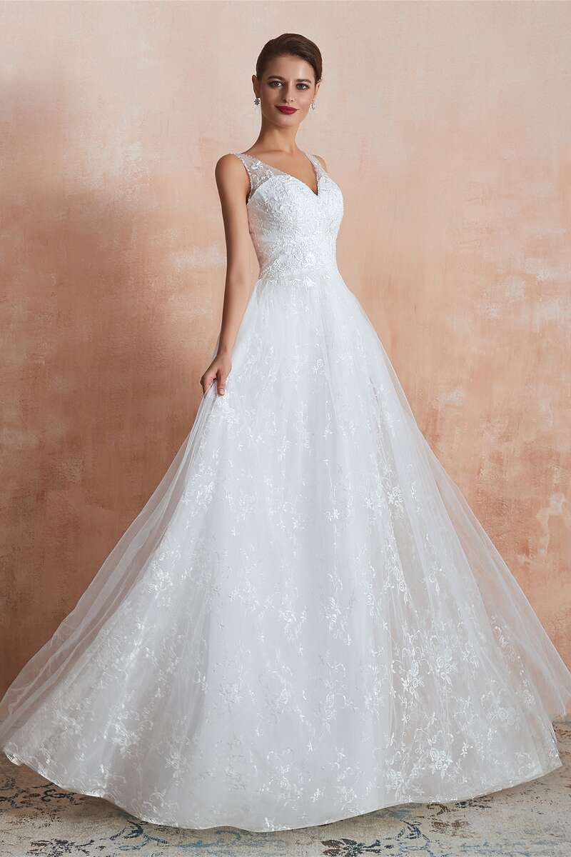 Elegant Lace V-Neck A-Line Wedding Dress