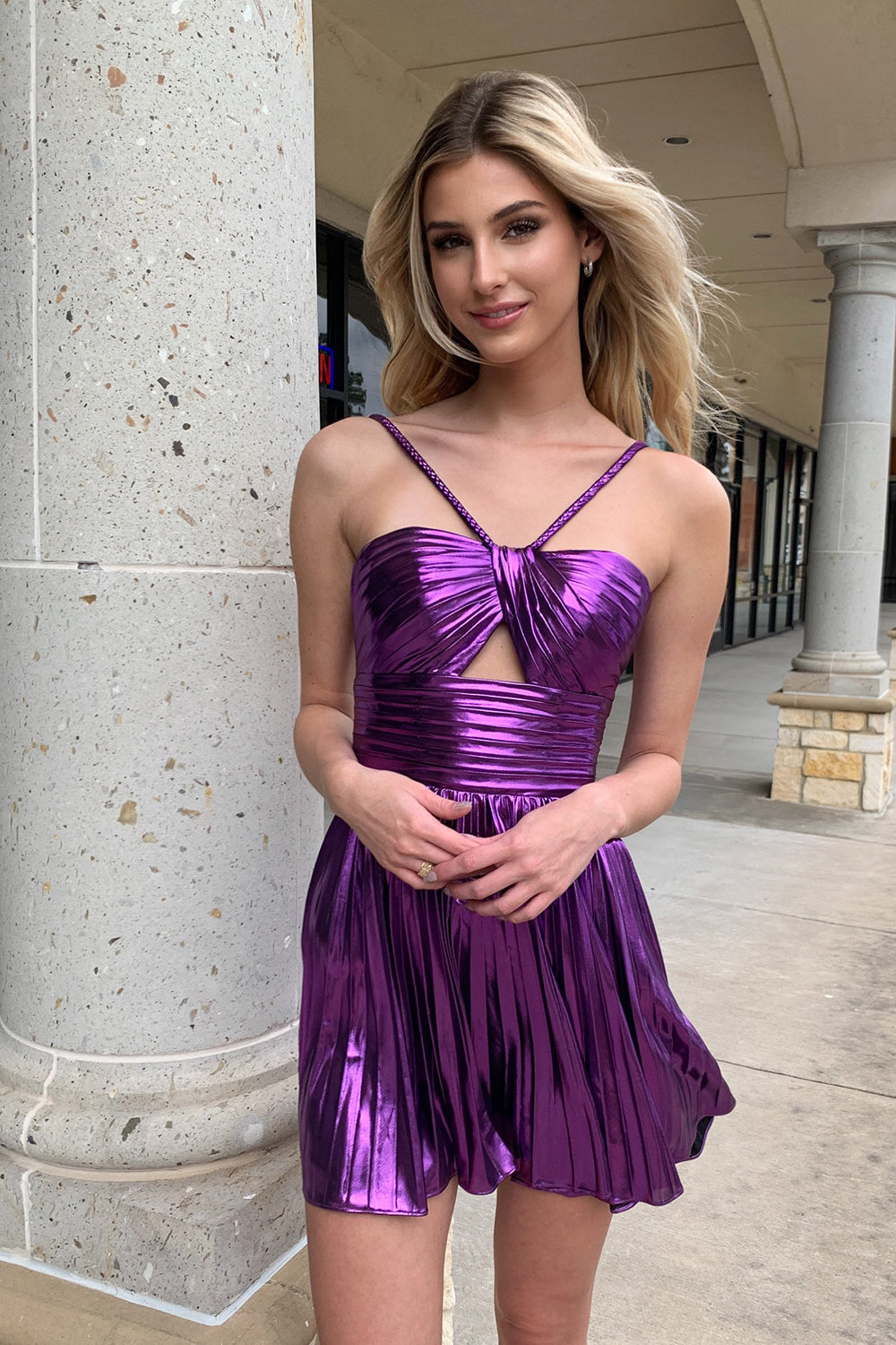 Dark Purple A Line Halter Short Homecoming Dress