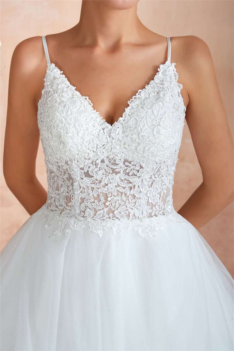 A-Line Layers Straps Lace-Up Back Wedding Dress