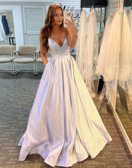 Sexy Glitter V Neck Spaghetti Straps Long Prom Dress