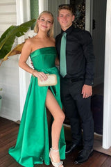 Trendy A Line Strapless Red Long Prom Dress with Split Front