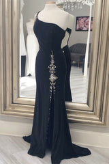 Mermaid Light Blue One Shoulder Prom Dress with Beads