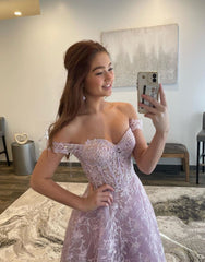 A-Line Off The Shoulder Long Prom Dress With Sequin