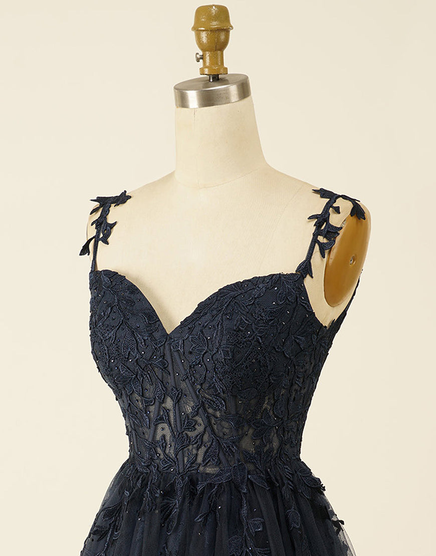 A-Line Spaghetti Straps Short Tulle Homecoming Dress With Appliques