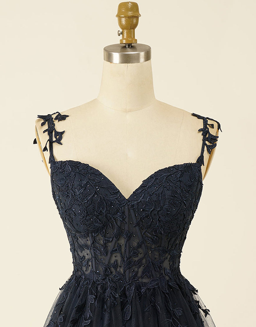 A-Line Spaghetti Straps Short Tulle Homecoming Dress With Appliques