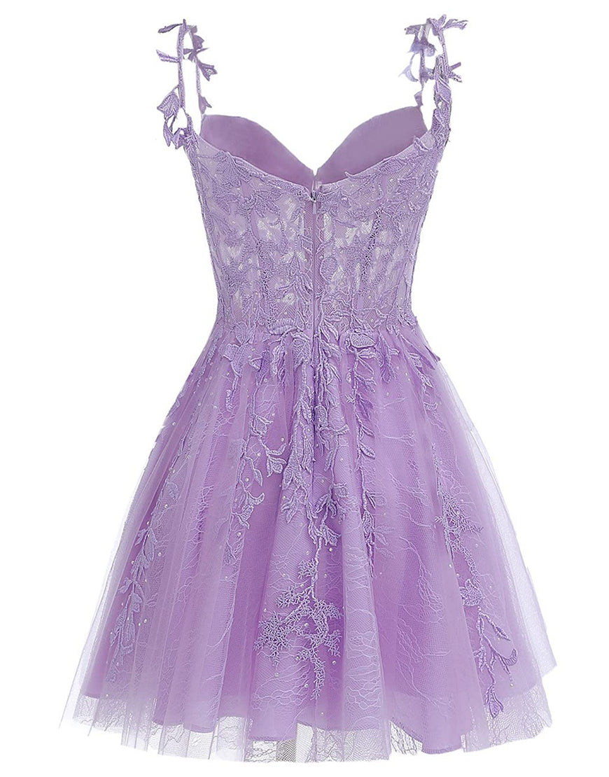 A-Line Spaghetti Straps Short Tulle Homecoming Dress With Appliques