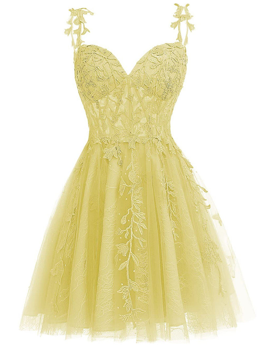 A-Line Spaghetti Straps Short Tulle Homecoming Dress With Appliques