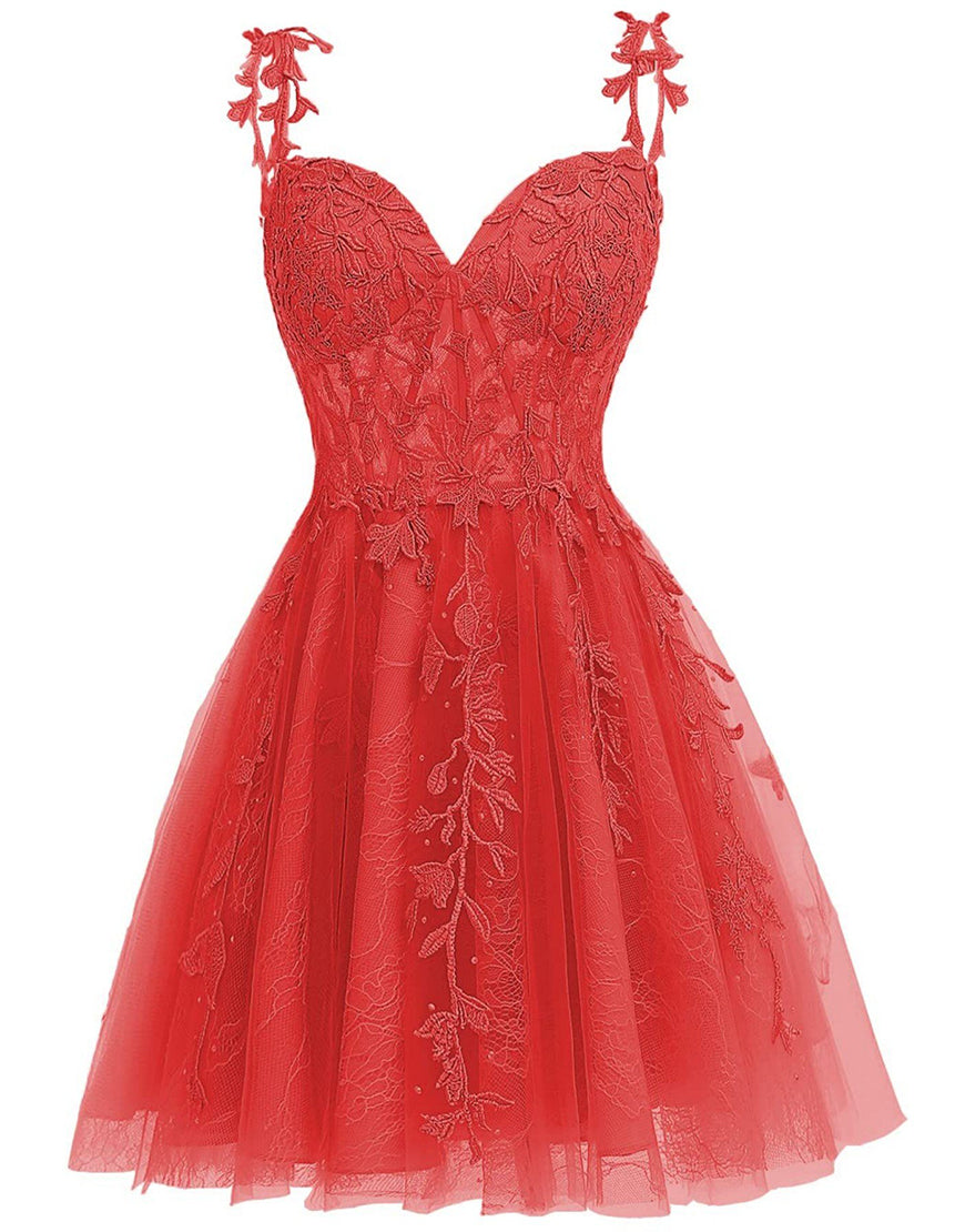 A-Line Spaghetti Straps Short Tulle Homecoming Dress With Appliques