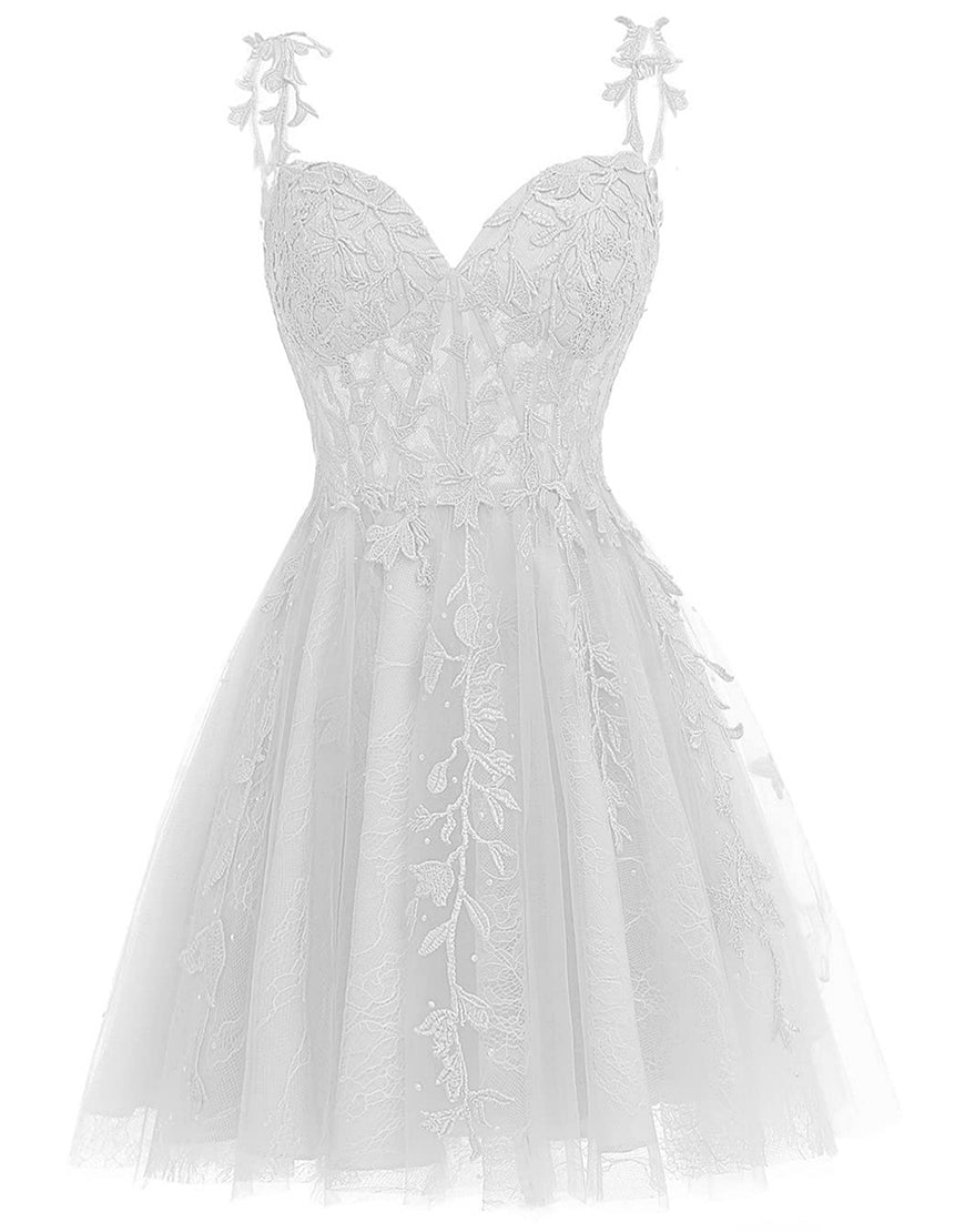 A-Line Spaghetti Straps Short Tulle Homecoming Dress With Appliques
