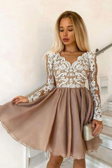 A-line Knee Length Long Sleeves Homecoming Dress